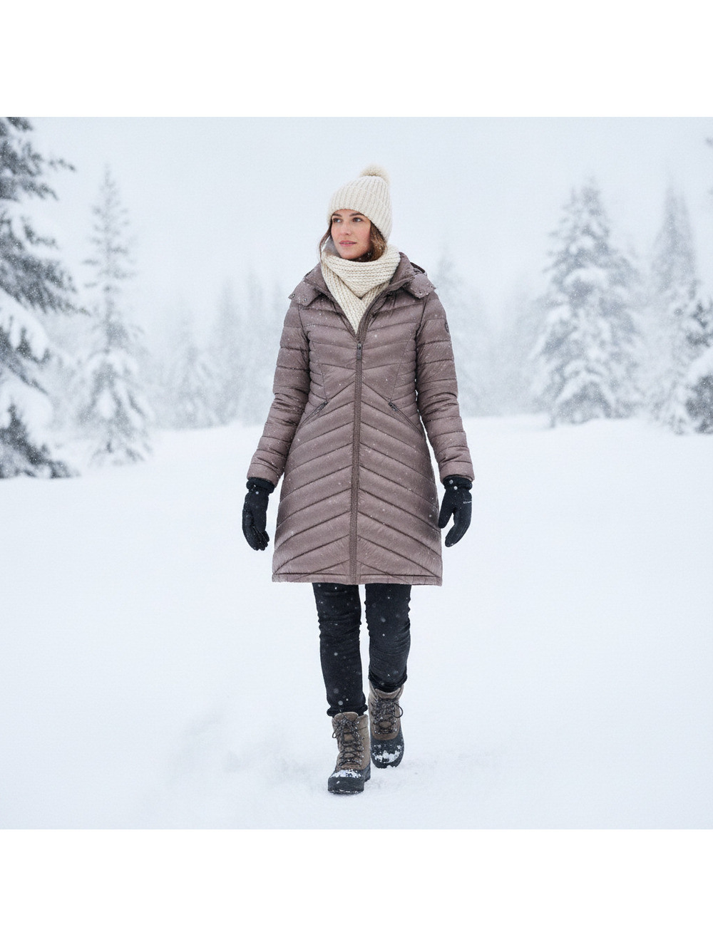Calvin Klein Women's Packable Premium Down Blend Hooded Long Puffer Taupe Bronze